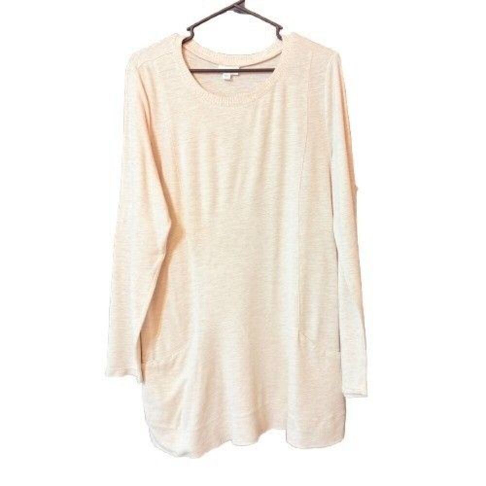 J.Jill Womens Size Large Long Sleeve Ivory Faux Front Pockets Pullover Tunic